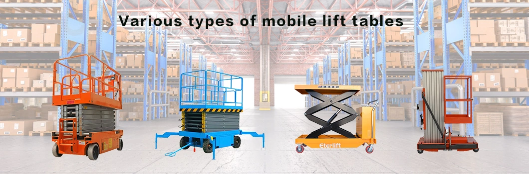 High Quality CE Portable Electric Hydraulic Warehouse Mobile Manual Cargo Battery Indoor Mini Hand Work Double Scissor Lift Table Platform Trolly Equipment