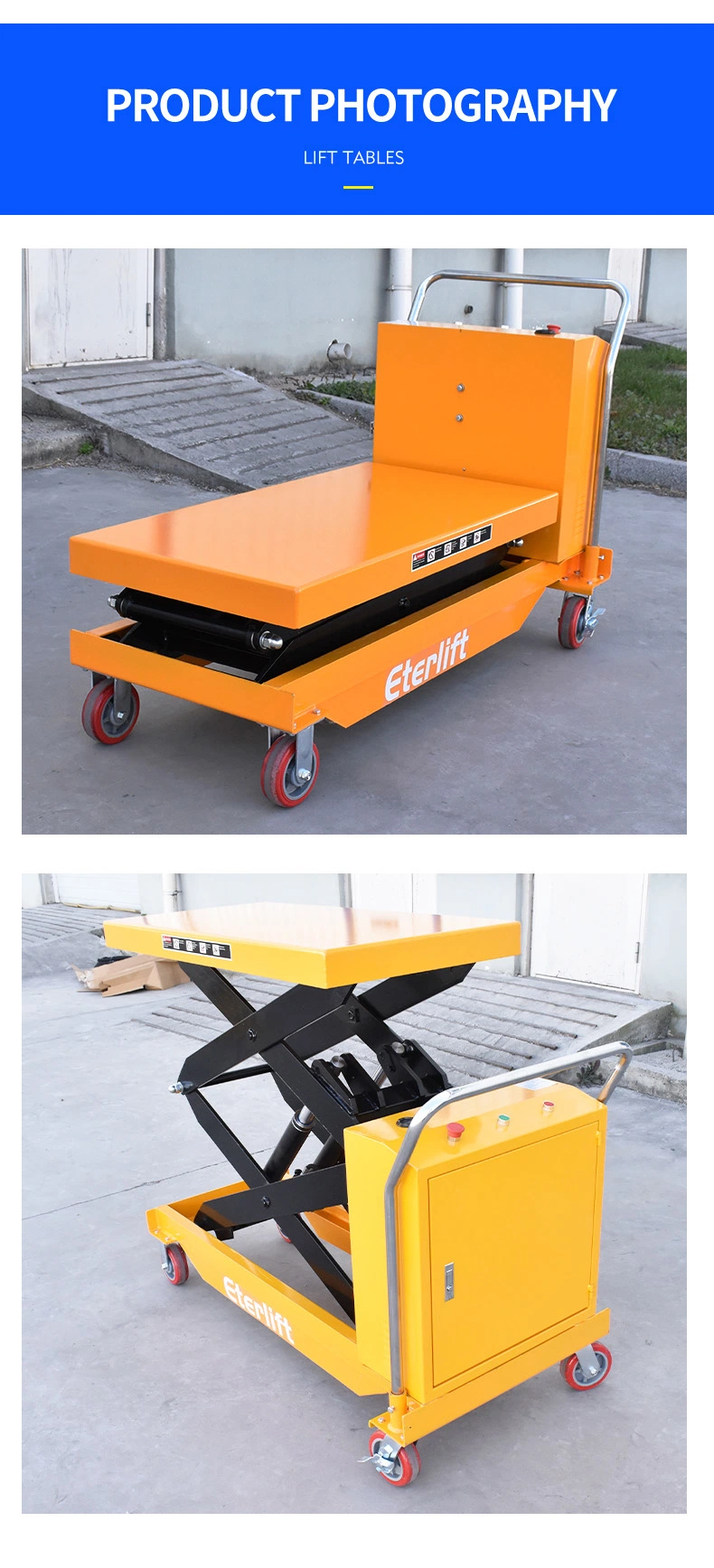 High Quality CE Portable Electric Hydraulic Warehouse Mobile Manual Cargo Battery Indoor Mini Hand Work Double Scissor Lift Table Platform Trolly Equipment